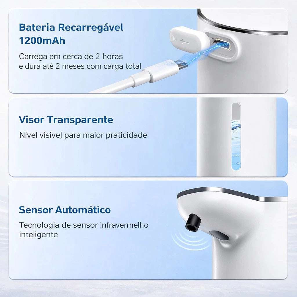 Dispenser Automático para Sabonete Líquido e Detergente com Sensor Sem Toque