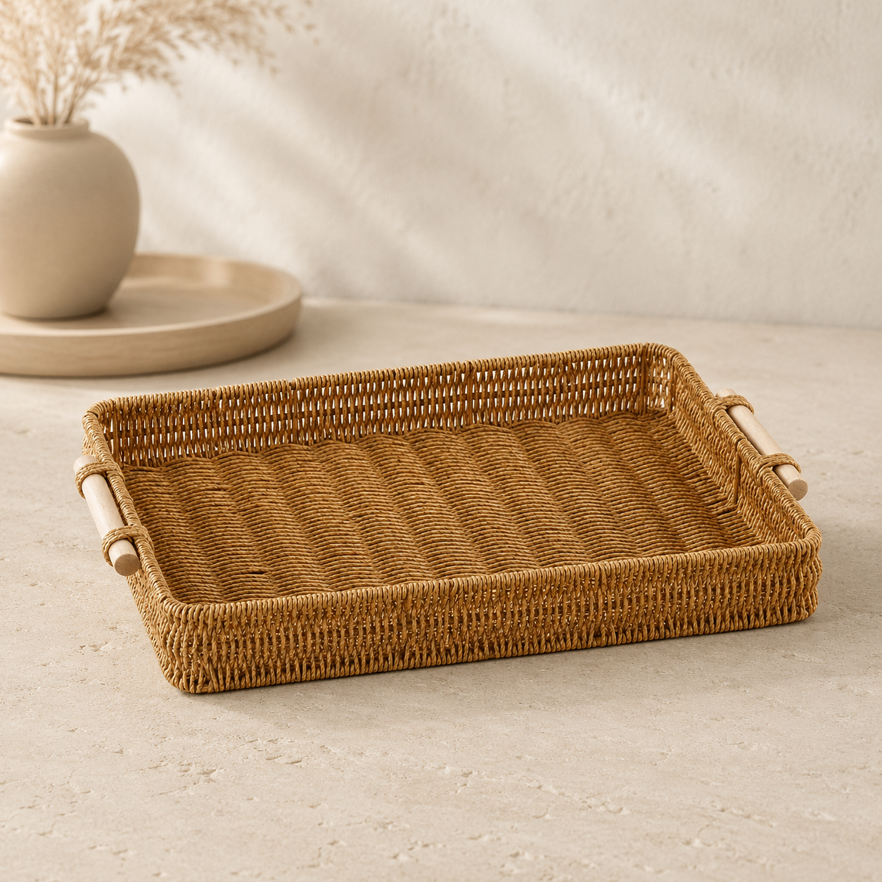 Bandeja de Rattan Elegance para Café da Manhã