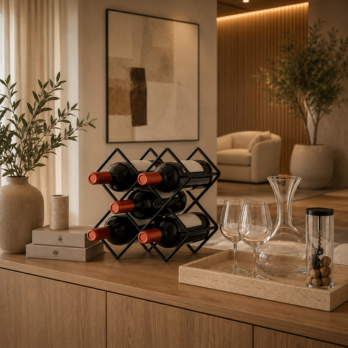 Adega Porta Vinhos de Mesa em Metal Moderna para 6 Garrafas