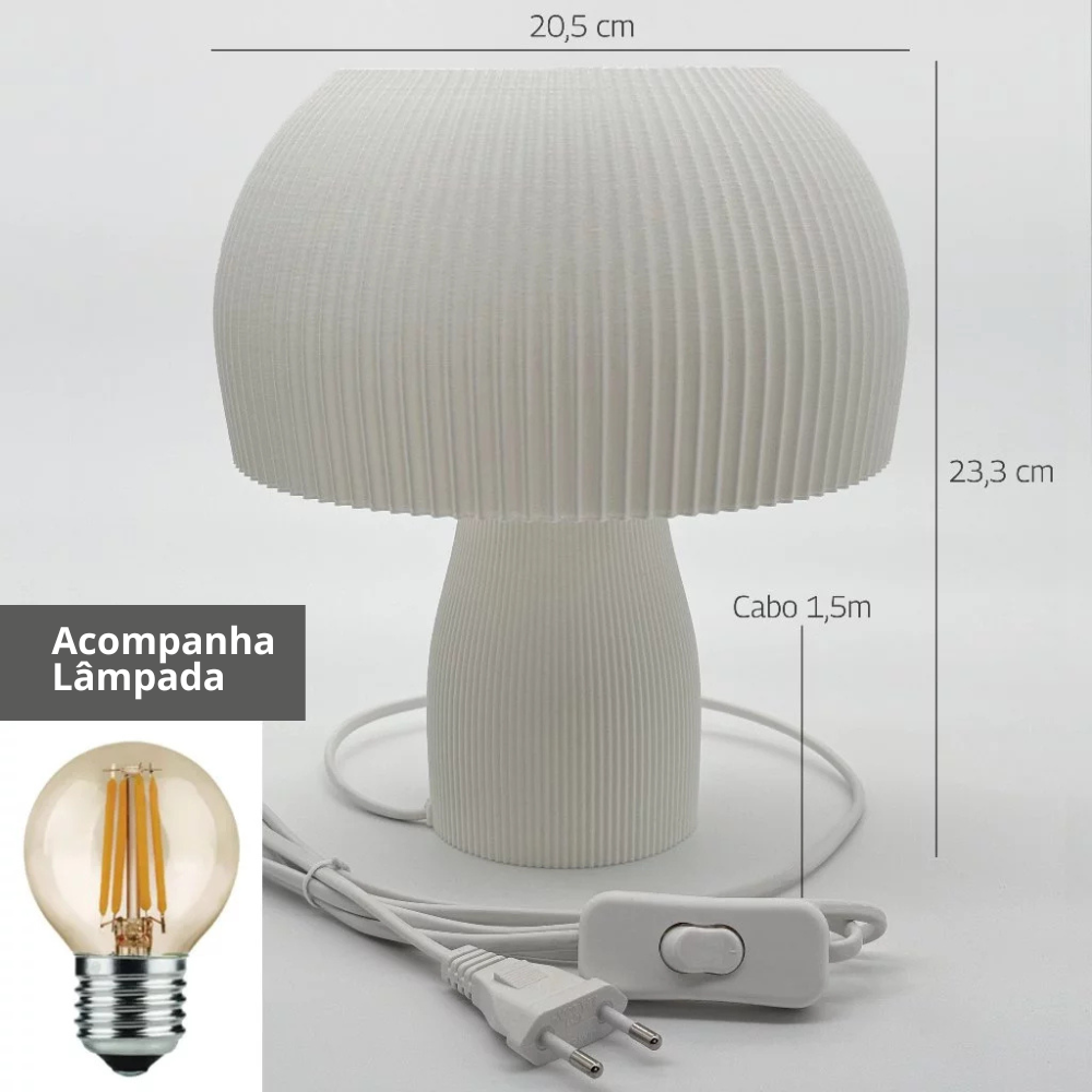 Abajur Cogumelo Luminária de Mesa para Quarto Sala e Escritório