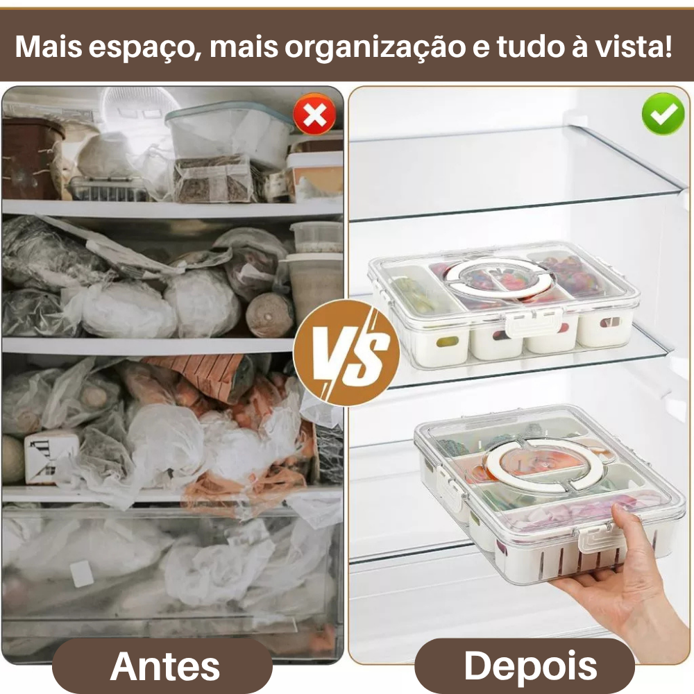 Caixa Organizadora de Alimentos Transparente com Divisórias e Tampa