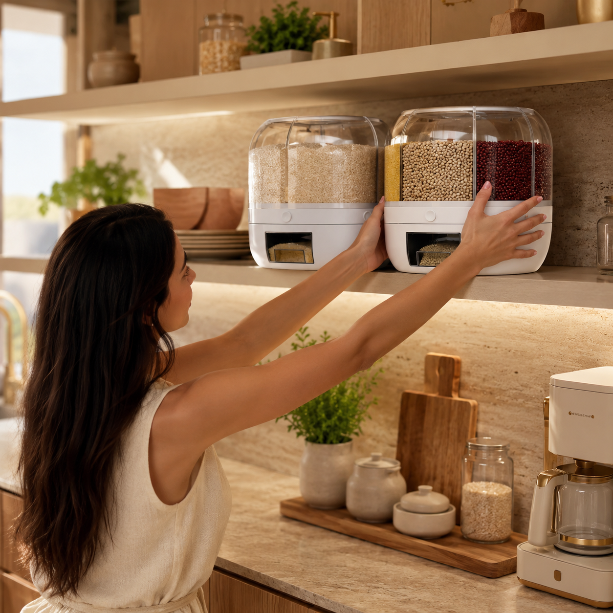 Dispenser Giratório Organizador de Alimentos com 6 Compartimentos para Grãos e Cereais