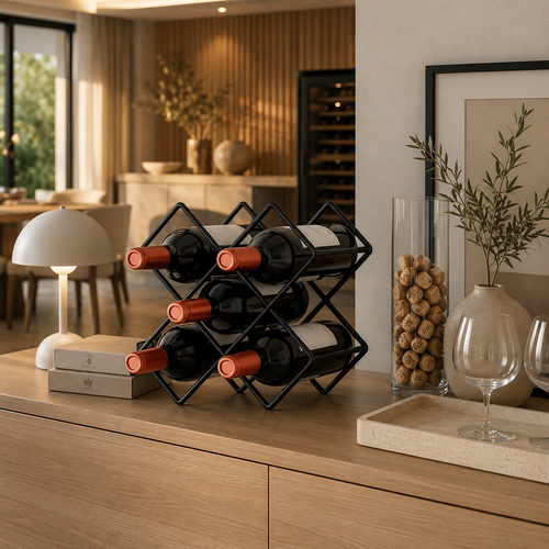 Adega Porta Vinhos de Mesa em Metal Moderna para 6 Garrafas