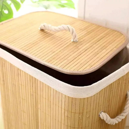 Cesto de Roupa Bambu Dobrável com Saco Removível