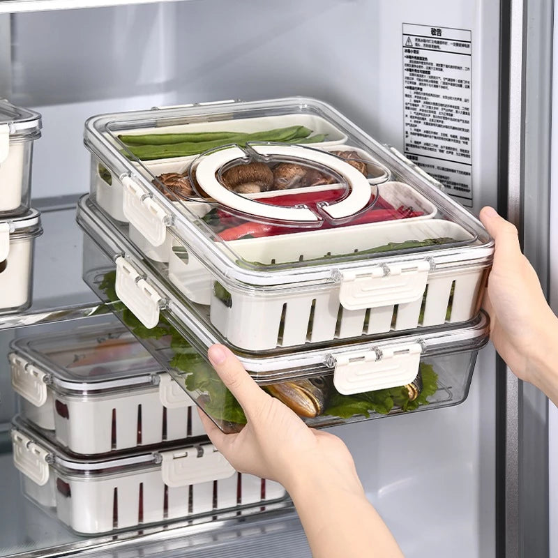 Caixa Organizadora de Alimentos Transparente com Divisórias e Tampa
