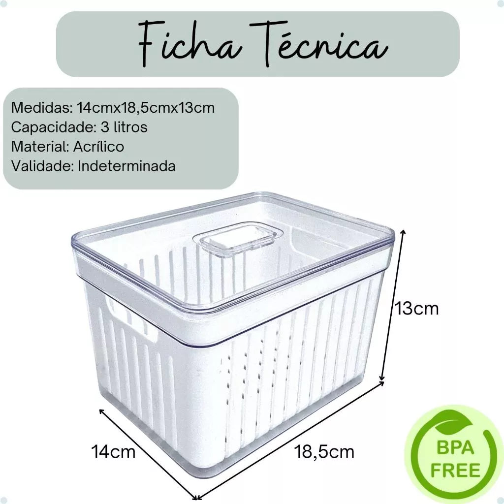 Organizador de Geladeira com Tampa Multiuso Alimentos - 3,8 Litros