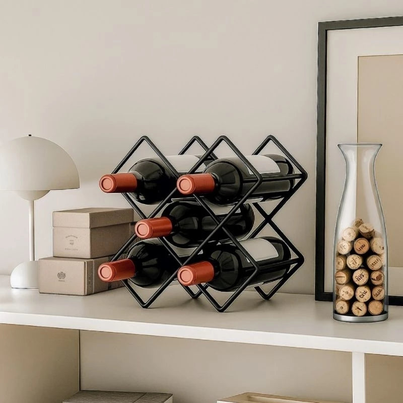 Adega Porta Vinhos de Mesa em Metal Moderna para 6 Garrafas
