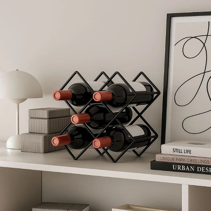 Adega Porta Vinhos de Mesa em Metal Moderna para 6 Garrafas