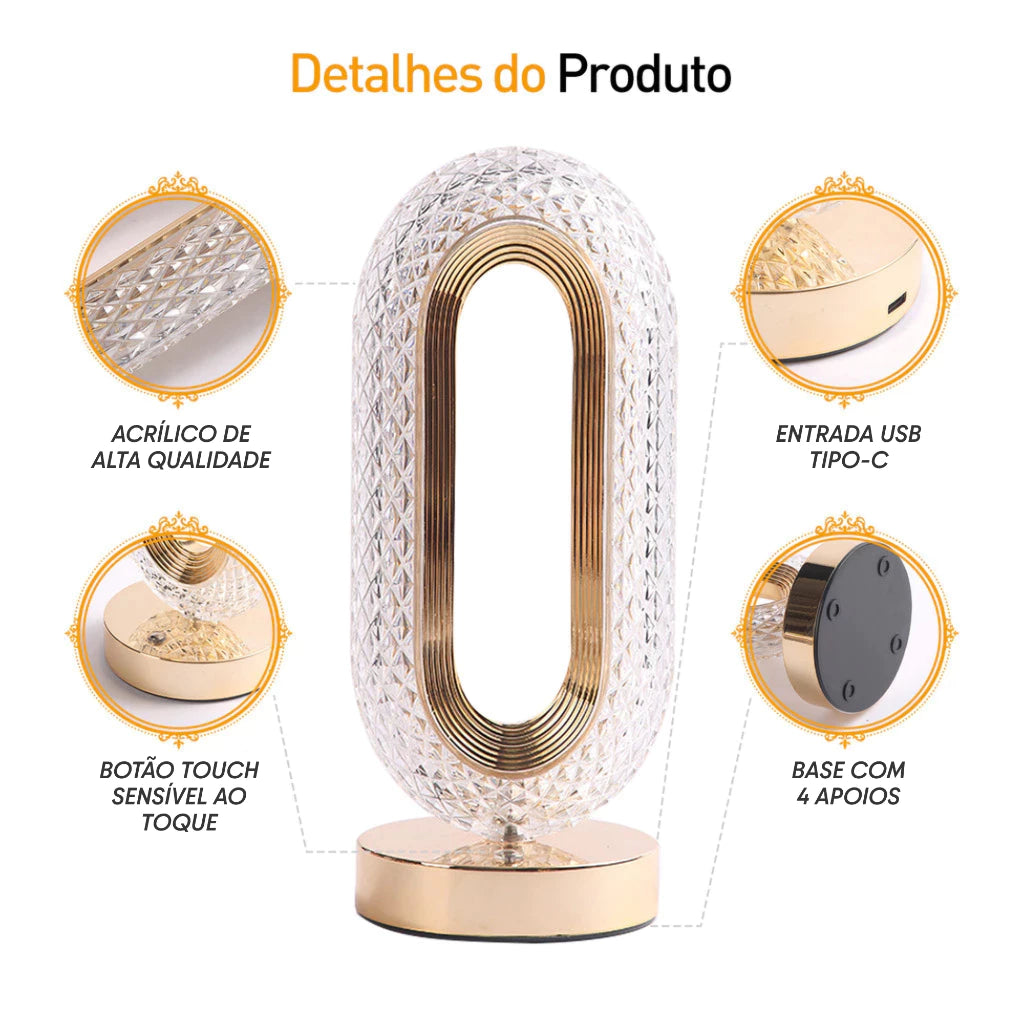 Luminária LED Oval USB 3 Cores de Luz para Quarto e Sala