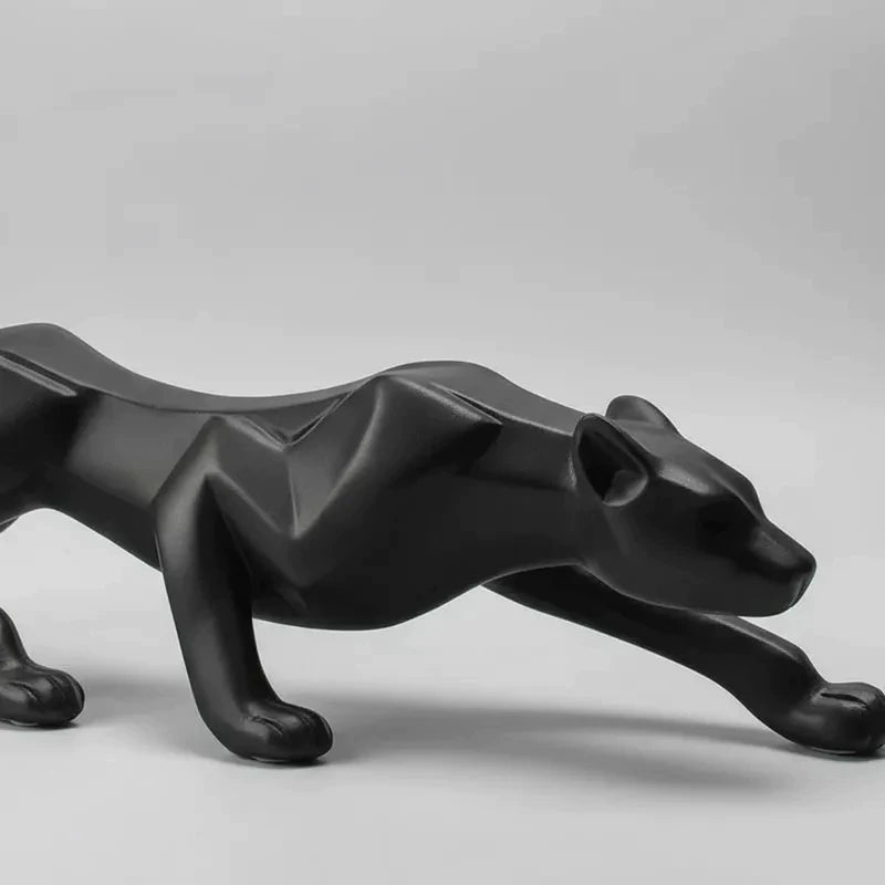 Escultura Pantera em Ataque Preto Fosco Decoração Luxo Casa Escritório