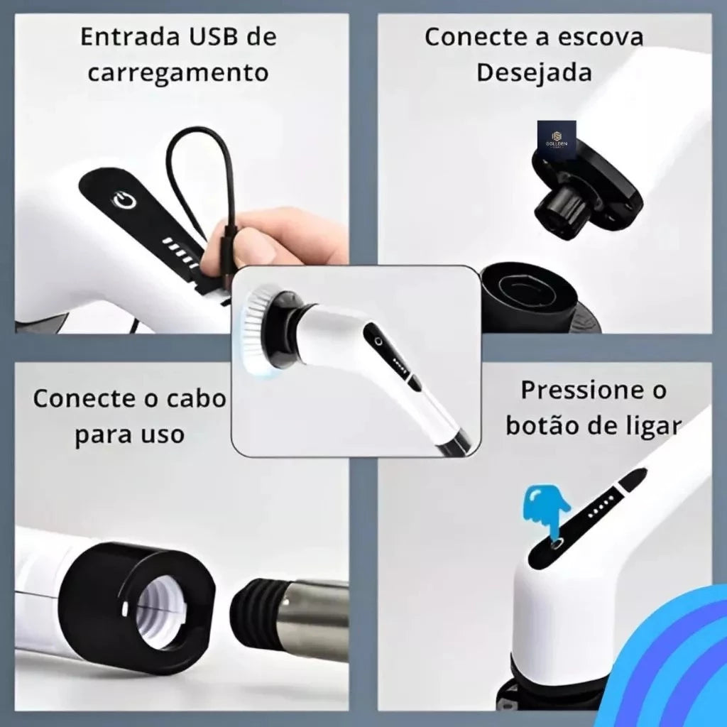 Escova Elétrica Recarregável Giratória para Limpeza de Azulejos Box e Piso
