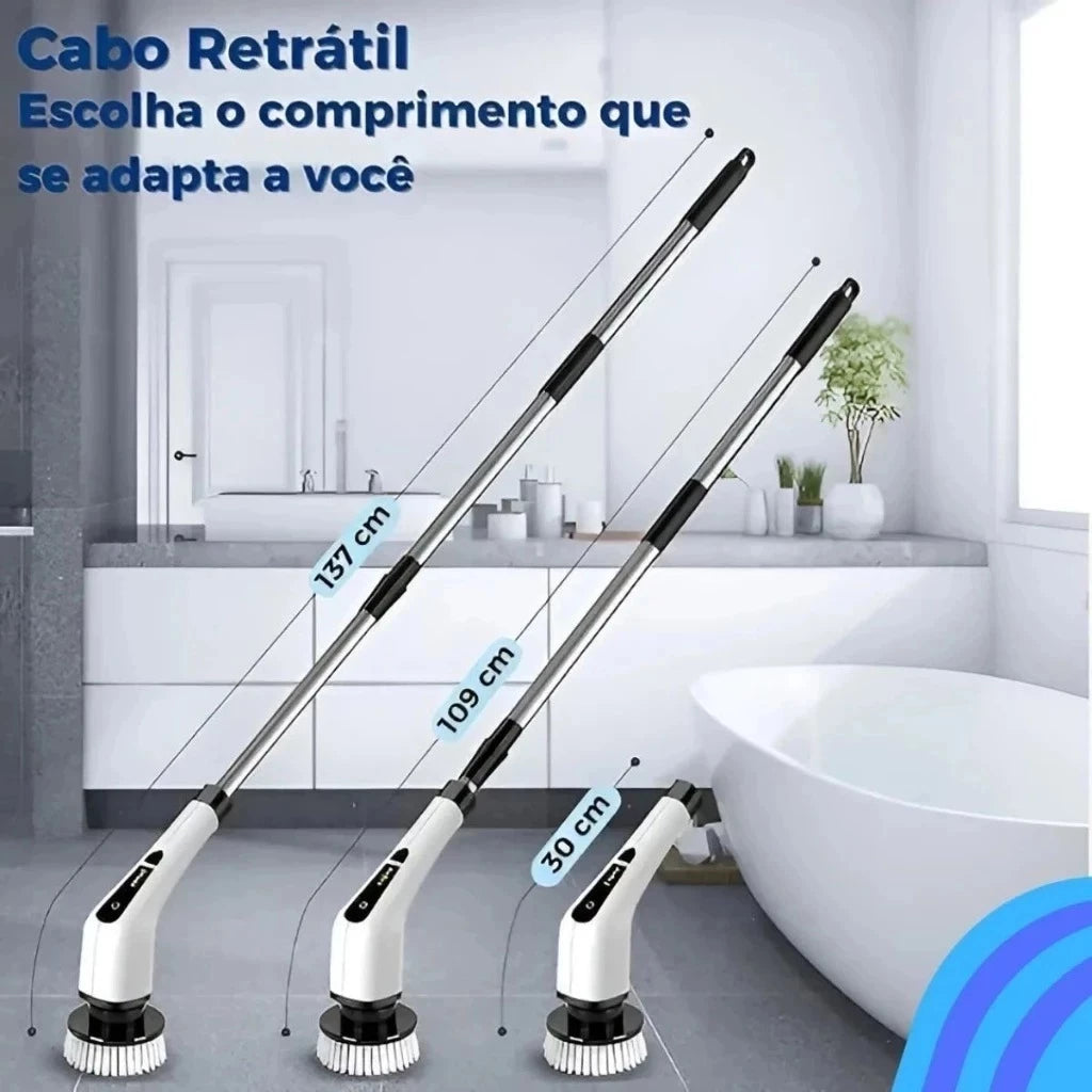 Escova Elétrica Recarregável Giratória para Limpeza de Azulejos Box e Piso