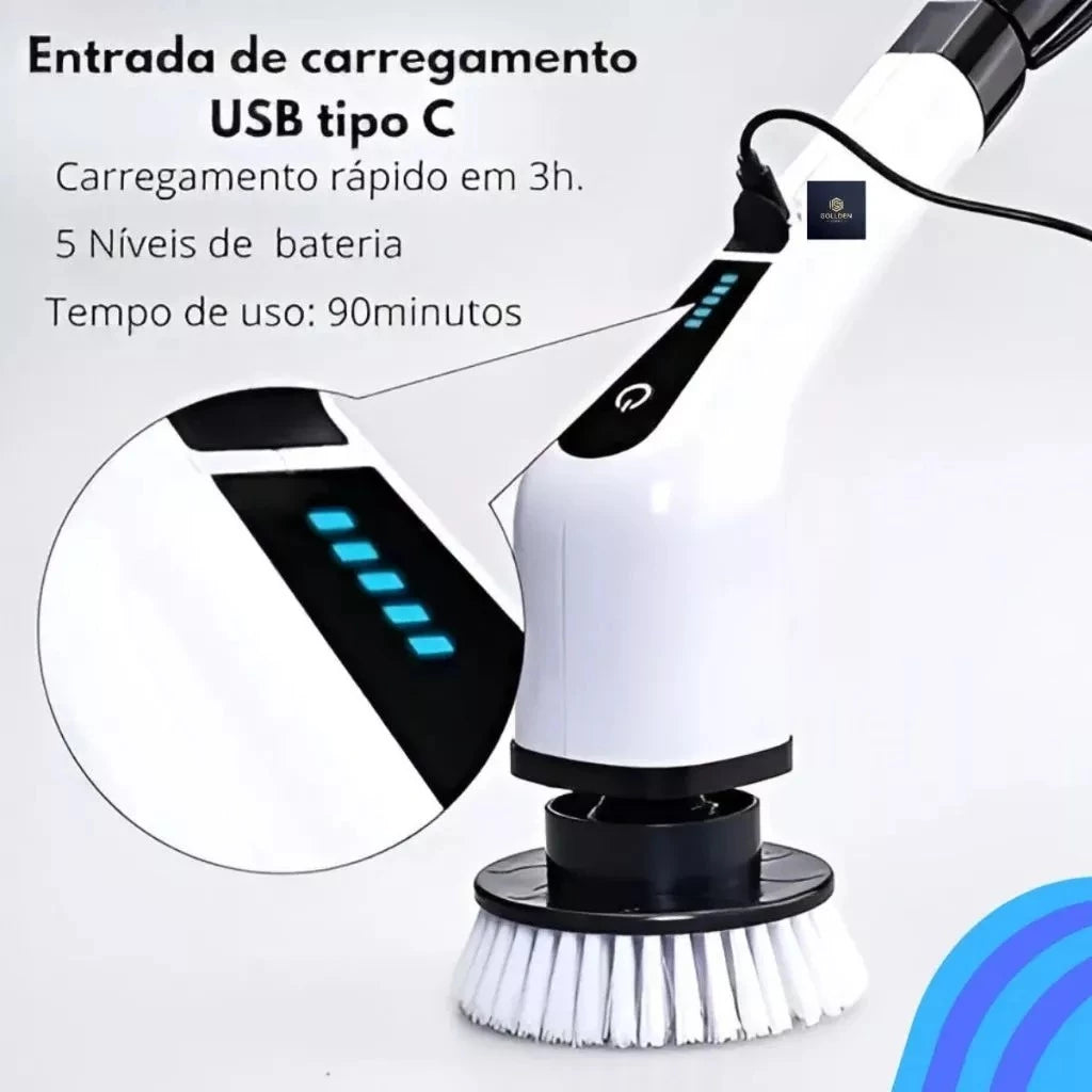 Escova Elétrica Recarregável Giratória para Limpeza de Azulejos Box e Piso