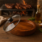 Gamela Gourmet para Churrasco em Madeira com Tampa de Vidro e Petisqueira