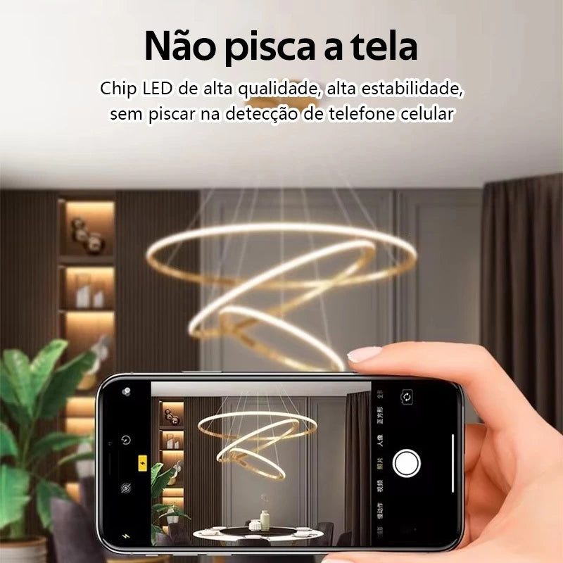 Lustre Pendente LED Minimalista 3 Anéis Design Nórdico