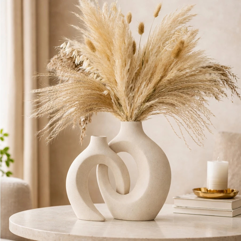 Vaso Duplo de Cerâmica  Estilo Nórdico Boho para Decoração