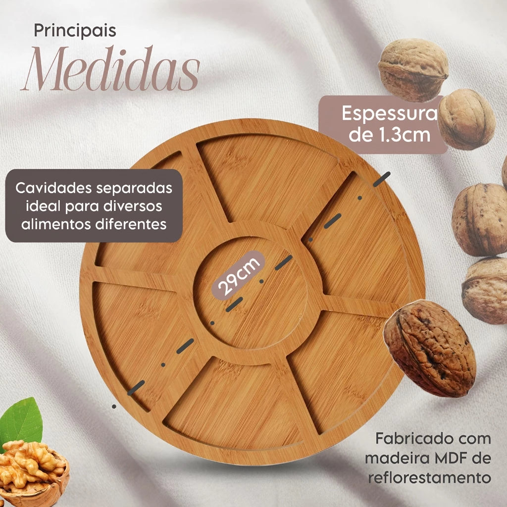 Kit Petisqueira Redonda Para Frios Com Molheira e Garfos para Petiscos