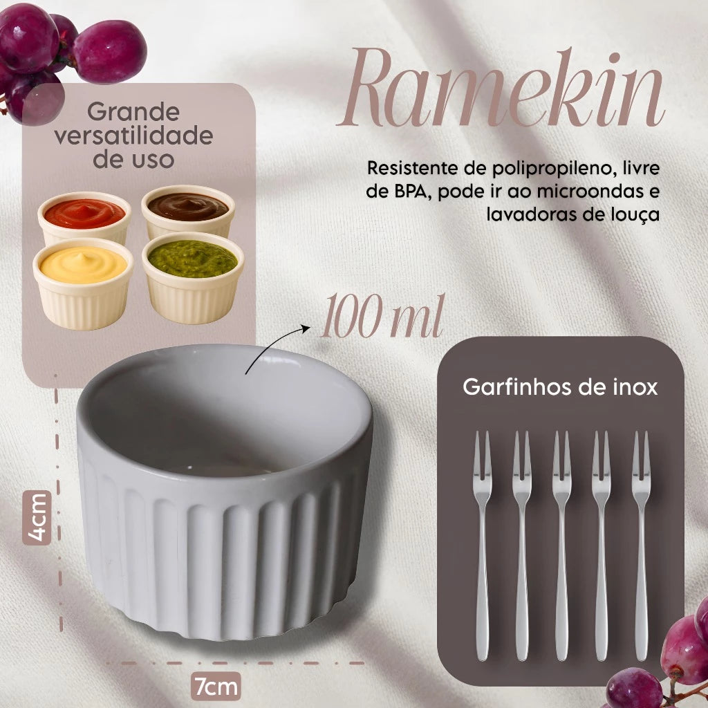 Kit Petisqueira Redonda Para Frios Com Molheira e Garfos para Petiscos