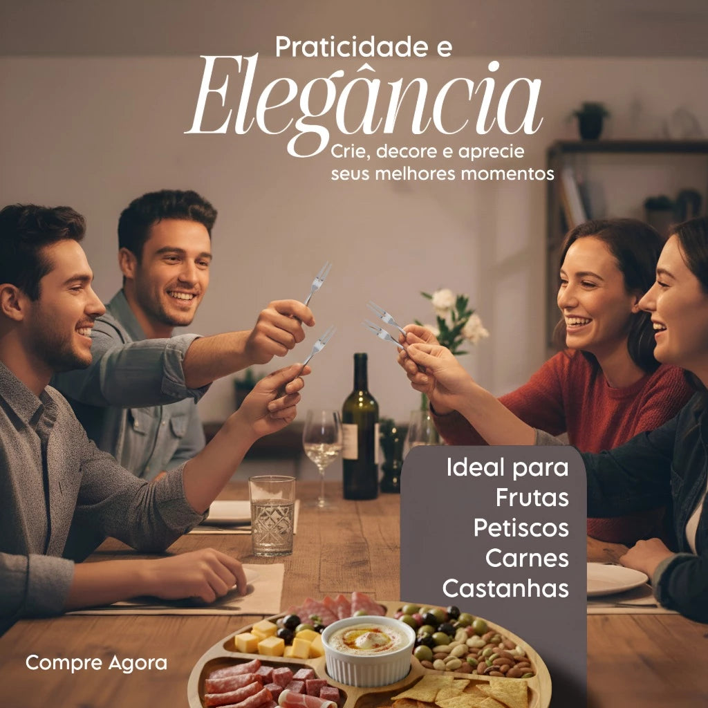 Kit Petisqueira Redonda Para Frios Com Molheira e Garfos para Petiscos