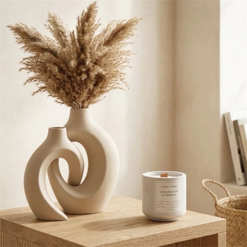 Vaso Duplo de Cerâmica  Estilo Nórdico Boho para Decoração