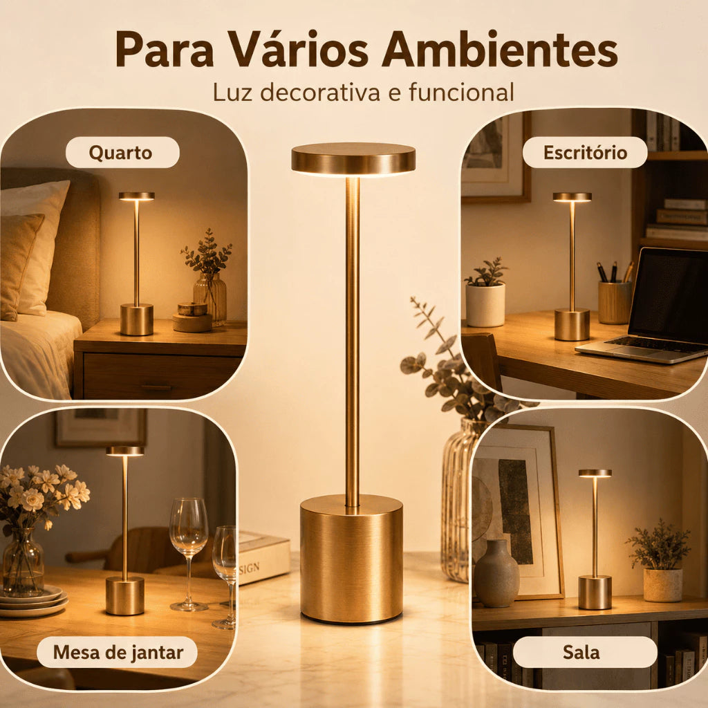 Luminária de Mesa LED Touch Recarregável Sem Fio USB