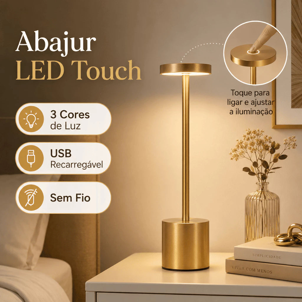 Luminária de Mesa LED Touch Recarregável Sem Fio USB