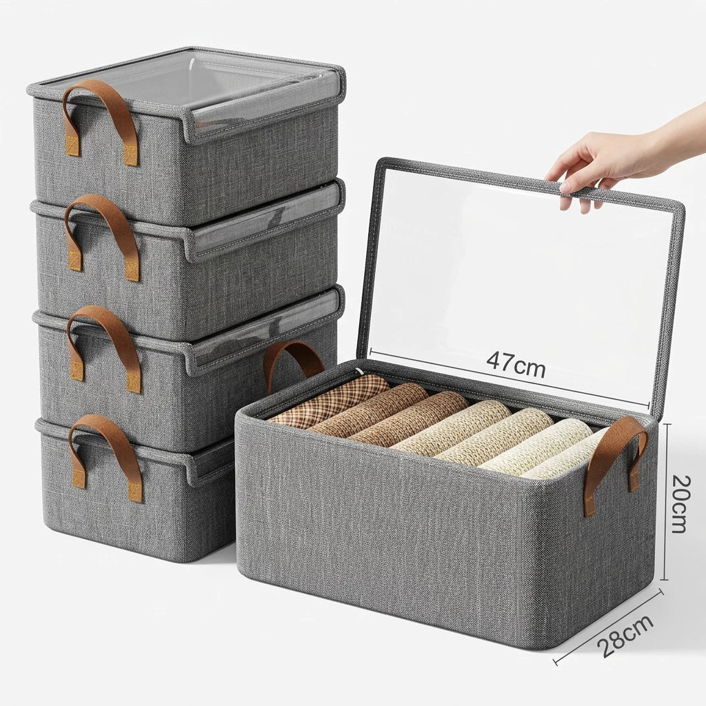 Kit Caixa Organizadora Dobrável com Tampa Transparente
