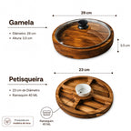Gamela Gourmet para Churrasco em Madeira com Tampa de Vidro e Petisqueira