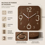 Relógio de Parede  Madeira Minimalista Moderno Sala Cozinha Escritório 40cm