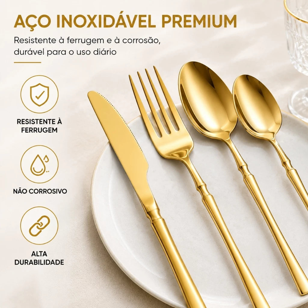 Jogo de Talheres  Dourado de Aço Inox