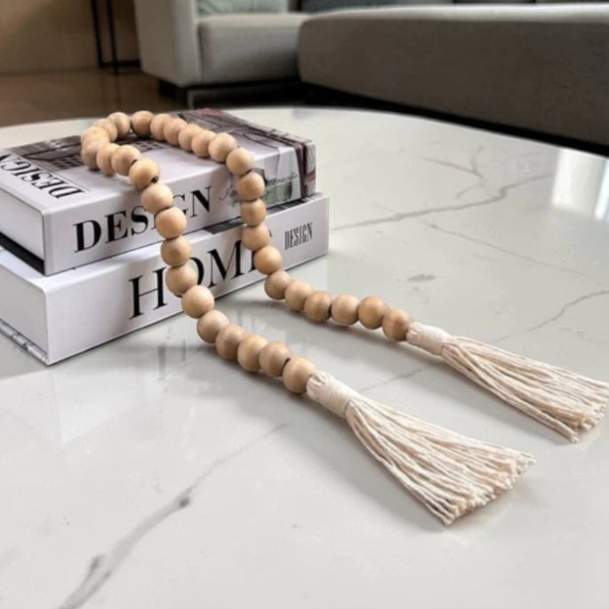 Colar Decorativo de Madeira com Tassel para Mesa de Centro
