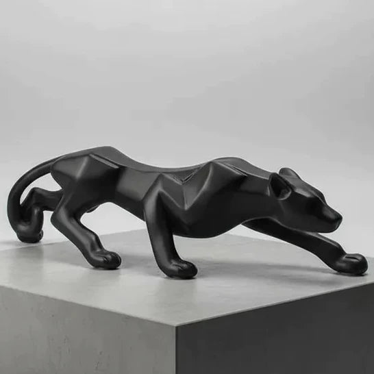 Escultura Pantera em Ataque Preto Fosco Decoração Luxo Casa Escritório