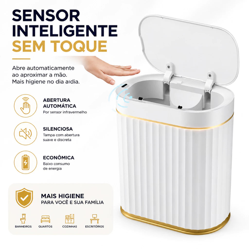 Lixeira Automática Luxo com Sensor de Movimento e Fechamento Inteligente 7 Litros