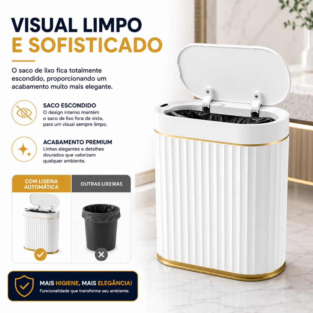 Lixeira Automática Luxo com Sensor de Movimento e Fechamento Inteligente 7 Litros
