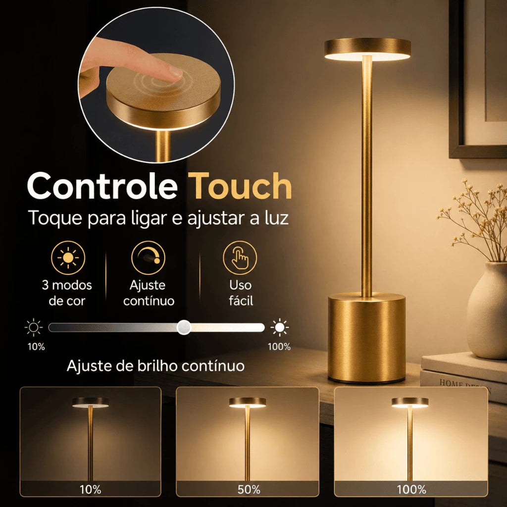 Luminária de Mesa LED Touch Recarregável Sem Fio USB
