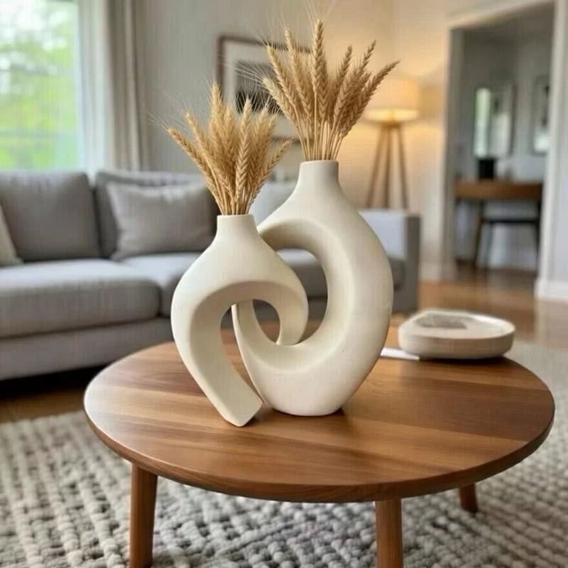 Vaso Duplo de Cerâmica  Estilo Nórdico Boho para Decoração
