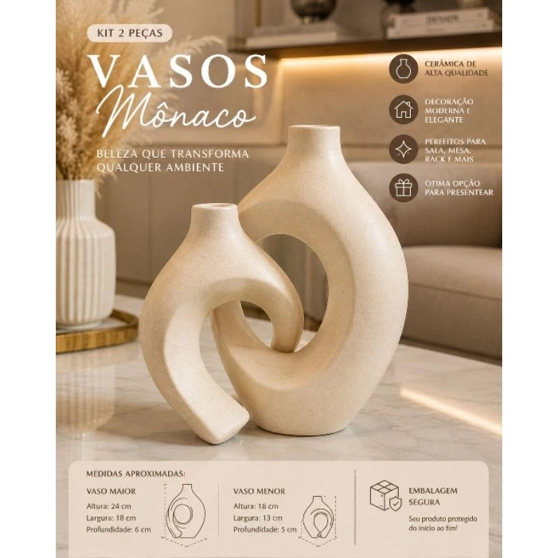 Vaso Duplo de Cerâmica  Estilo Nórdico Boho para Decoração
