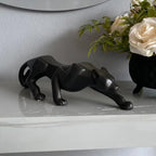 Escultura Pantera em Ataque Preto Fosco Decoração Luxo Casa Escritório