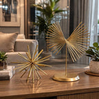 Kit Decoração Luxo Ouriço Decorativo + Escultura Ferro Dourado Sala e Escritório