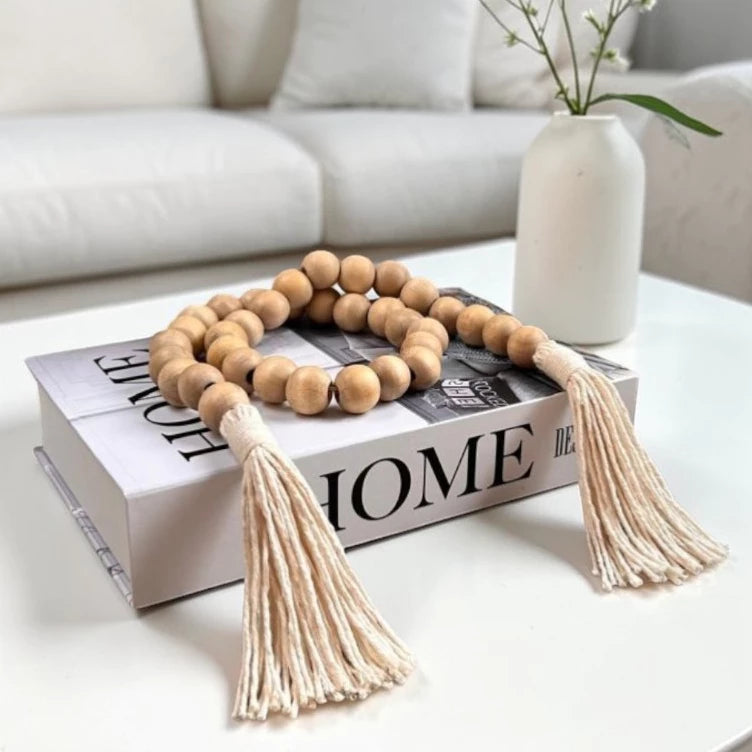 Colar Decorativo de Madeira com Tassel para Mesa de Centro