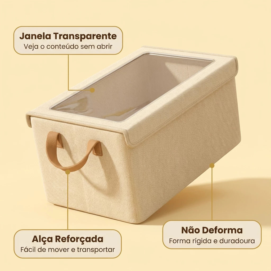 Kit Caixa Organizadora Dobrável com Tampa Transparente