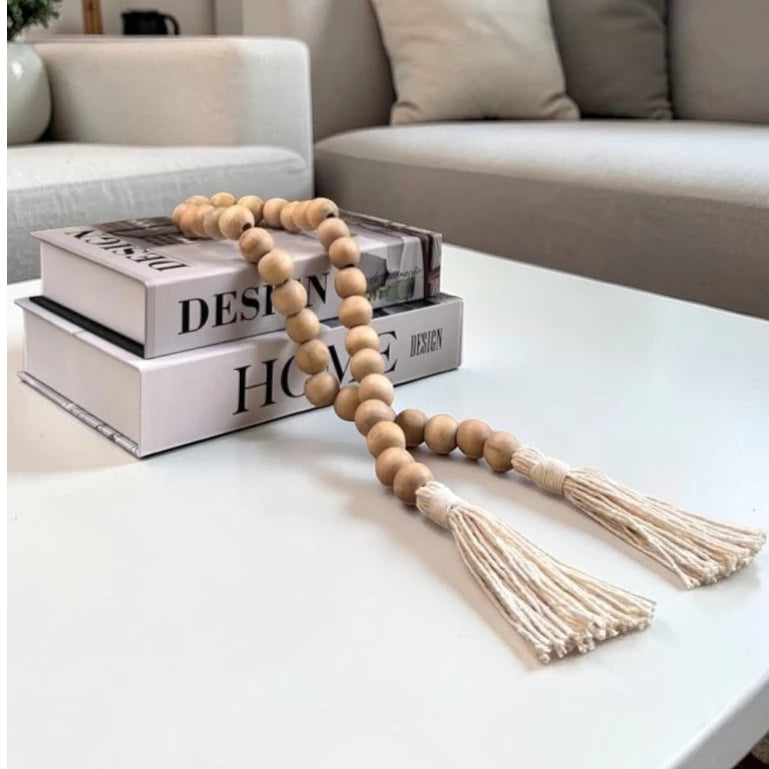 Colar Decorativo de Madeira com Tassel para Mesa de Centro