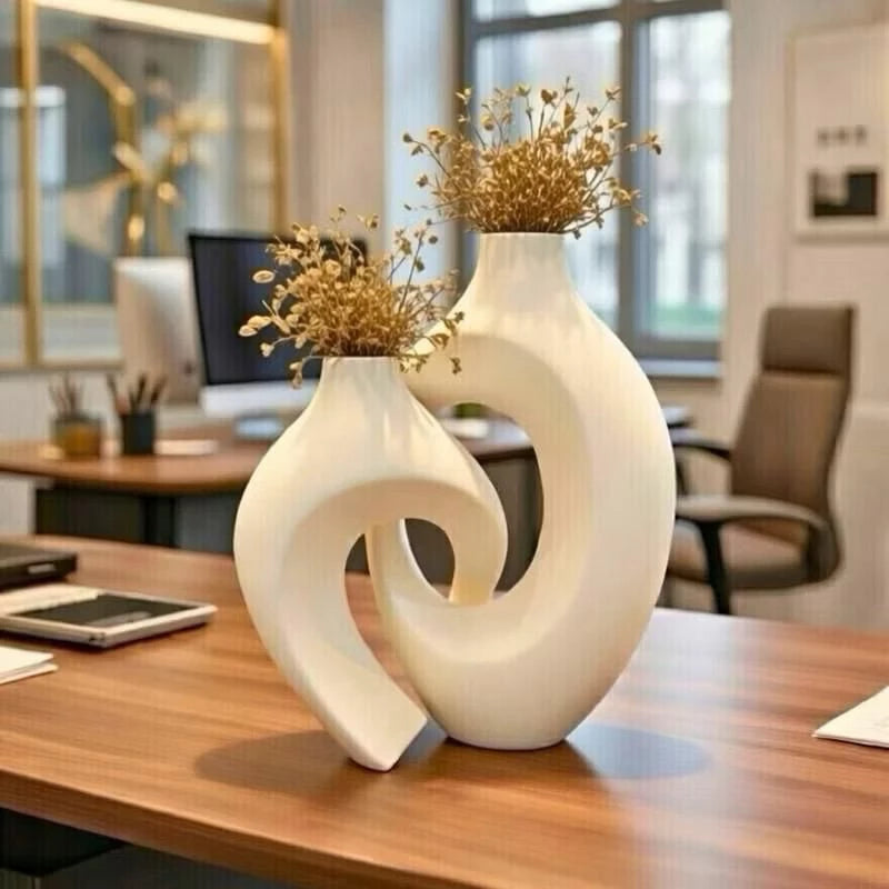 Vaso Duplo de Cerâmica  Estilo Nórdico Boho para Decoração