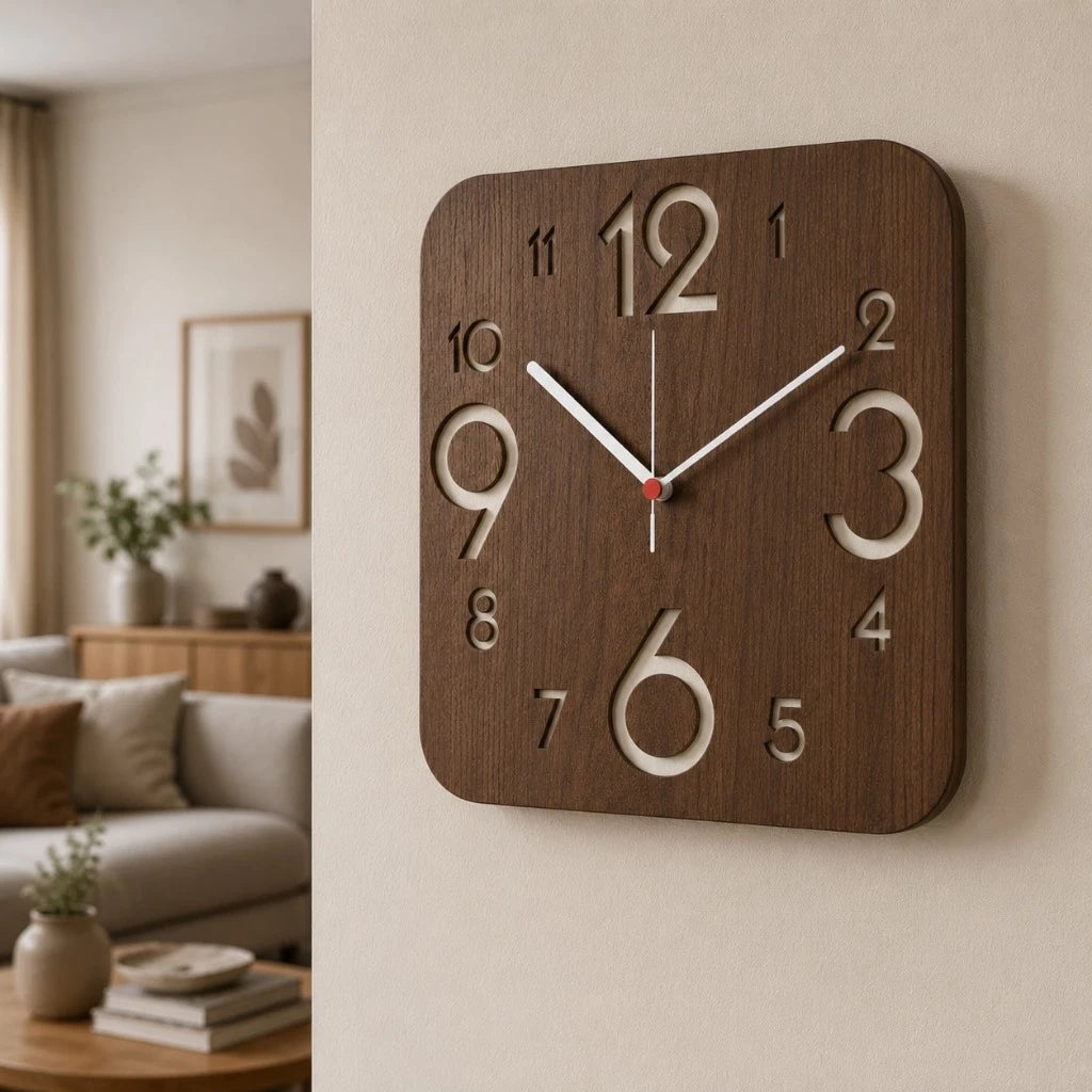 Relógio de Parede  Madeira Minimalista Moderno Sala Cozinha Escritório 40cm
