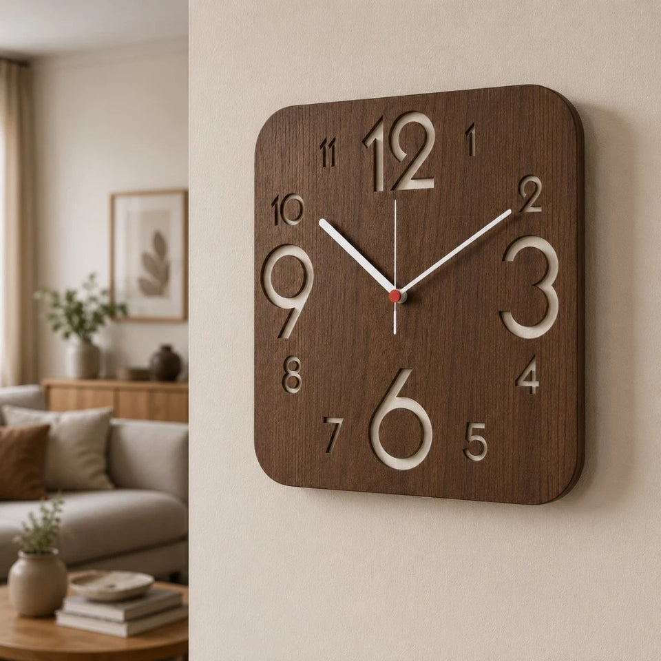 Relógio de Parede  Madeira Minimalista Moderno Sala Cozinha Escritório 40cm