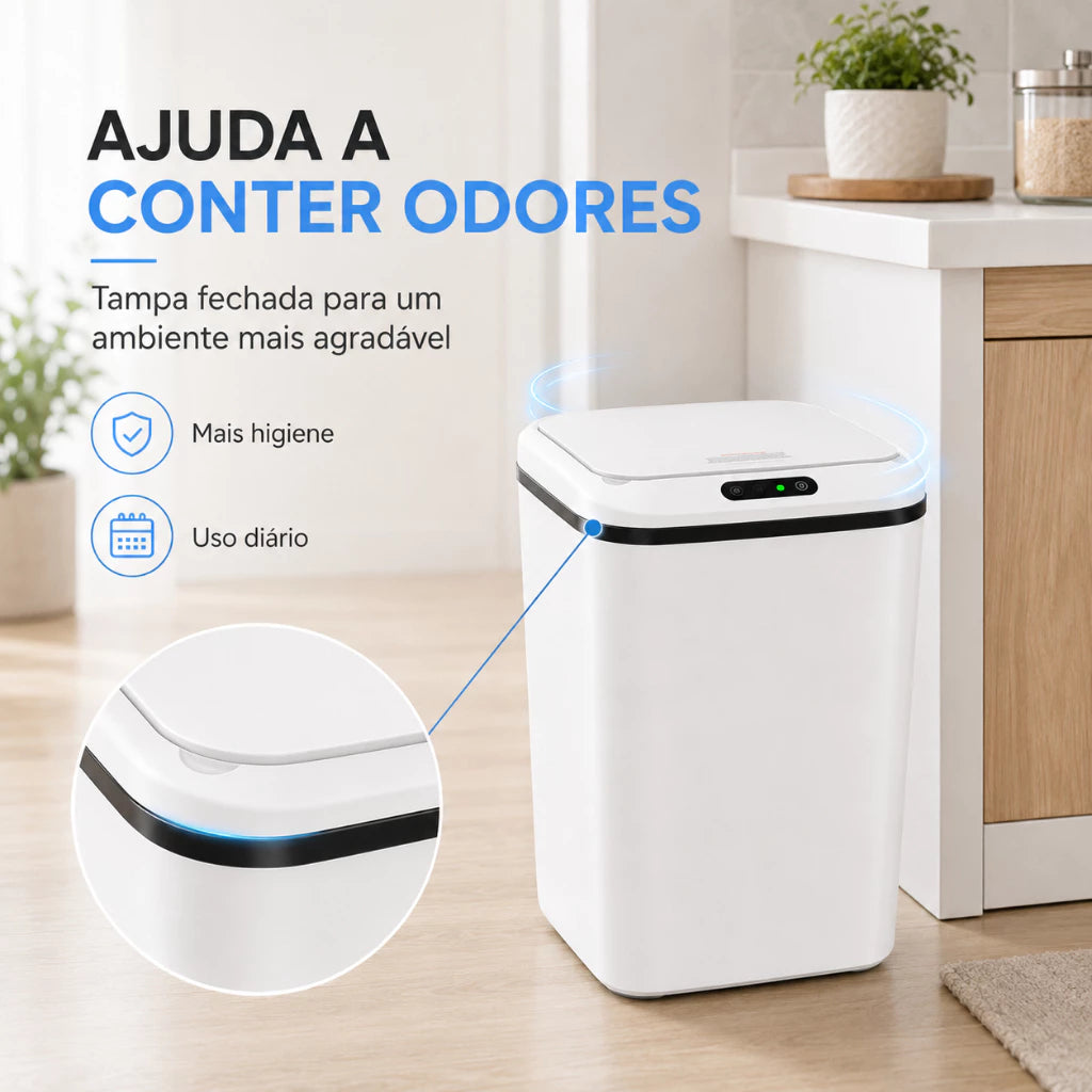Lixeira Automática 16L com Sensor de Movimento Sem Toque Anti Odor-USB Recarregável