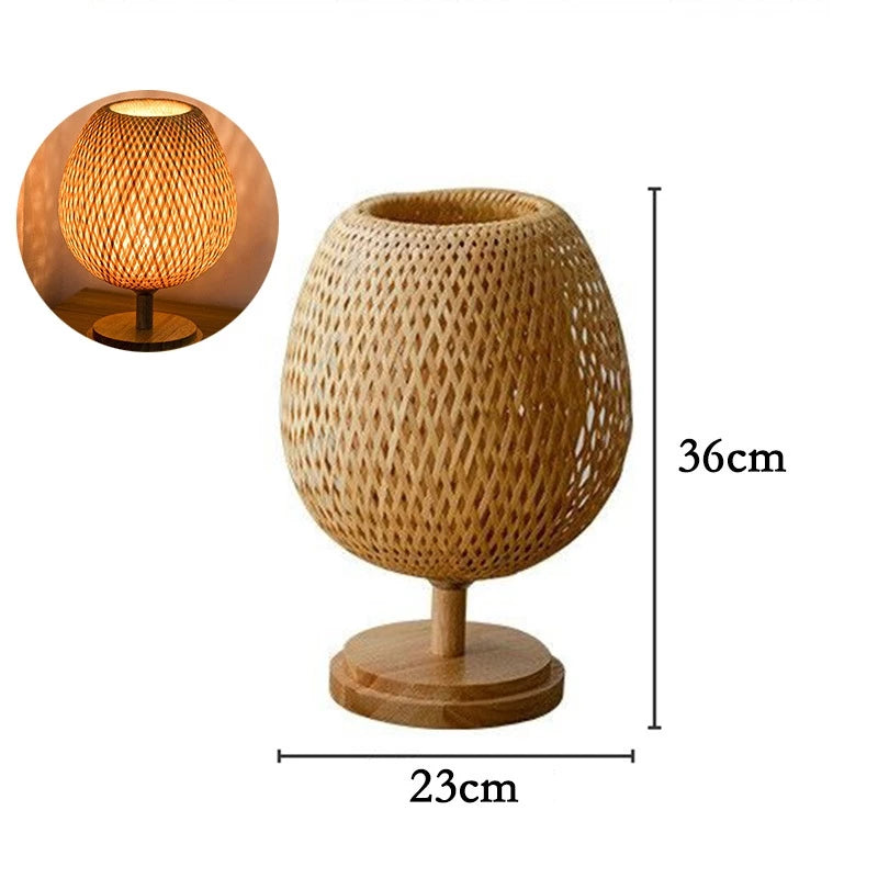 Luminária de Mesa Bambu Rattan Estilo Boho para Cabeceira e Sala