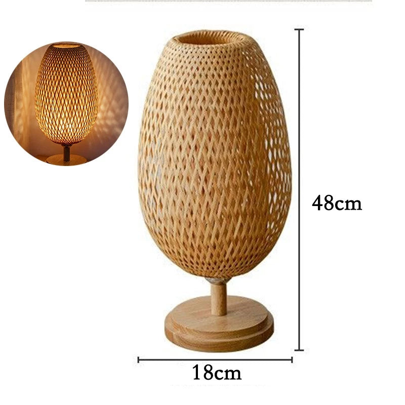 Luminária de Mesa Bambu Rattan Estilo Boho para Cabeceira e Sala