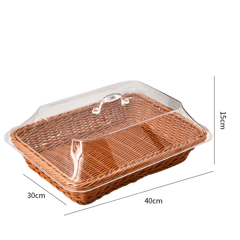Cesta de Pão em Vime com Tampa Transparente Premium para Frutas e Pães