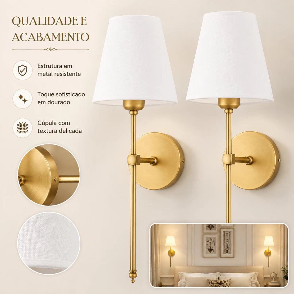 Kit 2 Arandelas de Parede Moderna com Cúpula em Tecido E27
